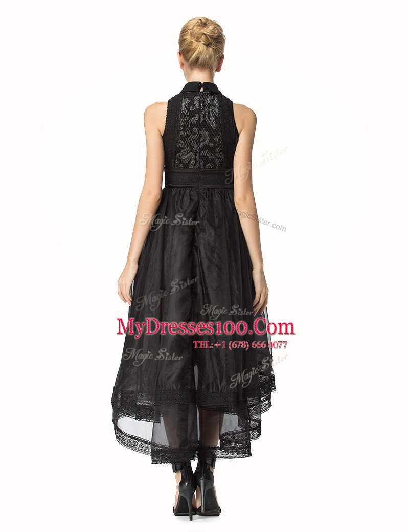 Exquisite Black Tulle Zipper Evening Wear Sleeveless Asymmetrical Lace