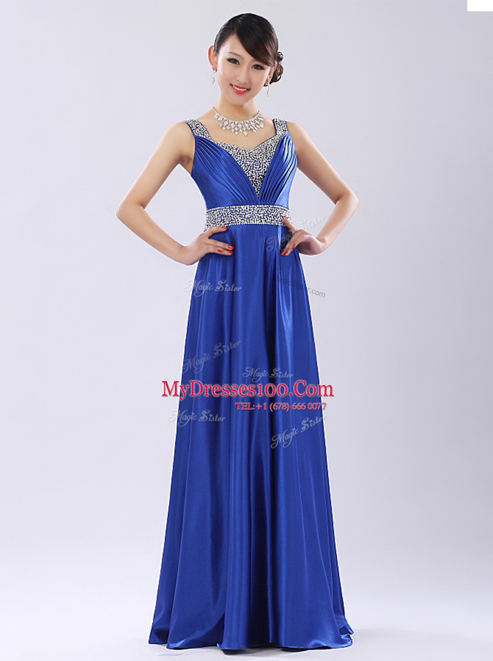 Luxurious V-neck Sleeveless Zipper Evening Dress Coral Red Satin
