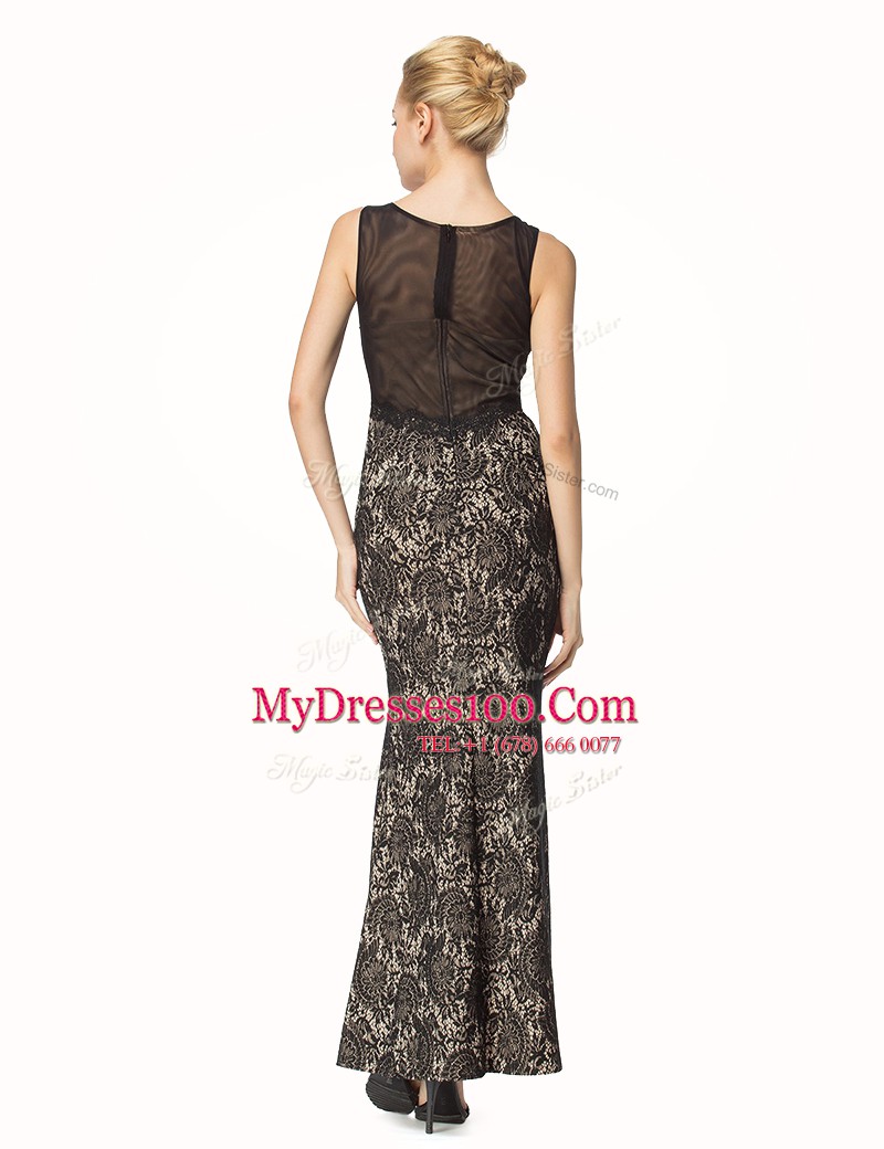 Fine Scoop Lace Prom Evening Gown Black Zipper Sleeveless Ankle Length