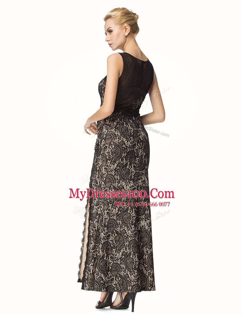 Fine Scoop Lace Prom Evening Gown Black Zipper Sleeveless Ankle Length