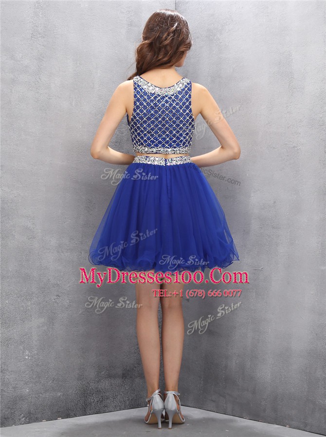 Scoop Beading Homecoming Dress Royal Blue Side Zipper Sleeveless Mini Length
