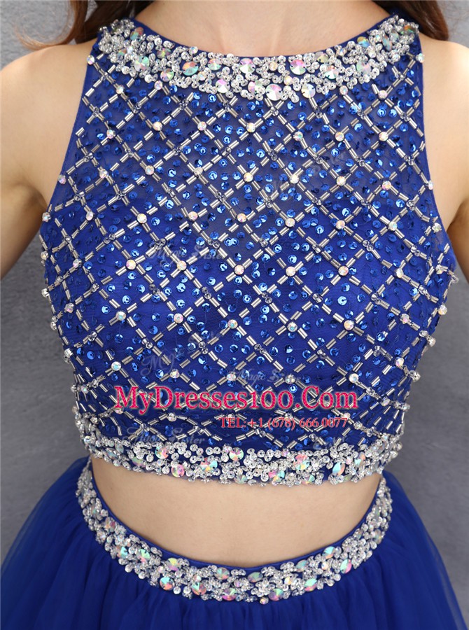 Scoop Beading Homecoming Dress Royal Blue Side Zipper Sleeveless Mini Length