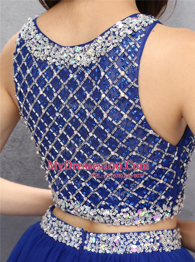 Scoop Beading Homecoming Dress Royal Blue Side Zipper Sleeveless Mini Length