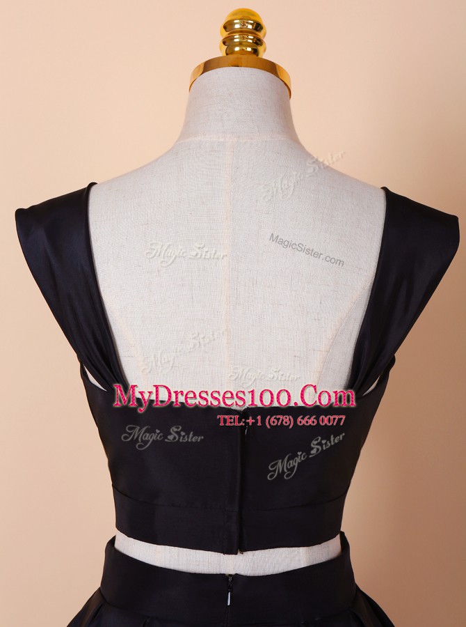 Designer Black Zipper Straps Ruching Prom Gown Elastic Woven Satin Sleeveless