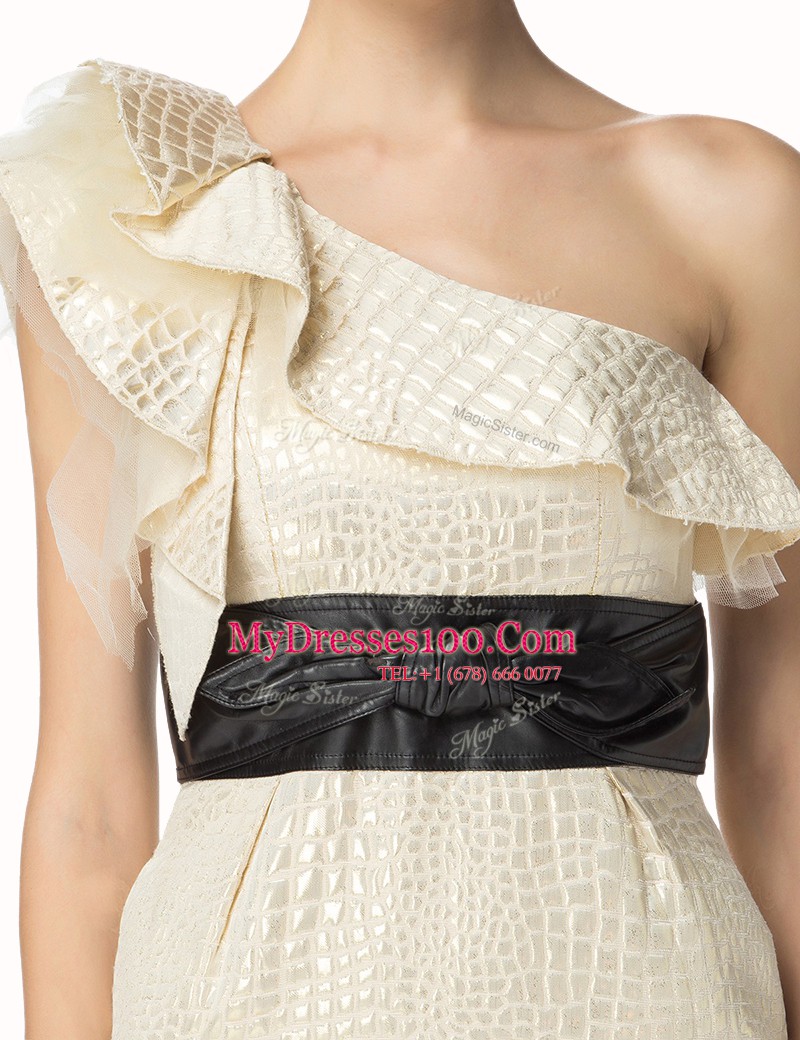 Graceful One Shoulder Mini Length Zipper Formal Dresses Champagne for Party with Ruffles and Sashes ribbons