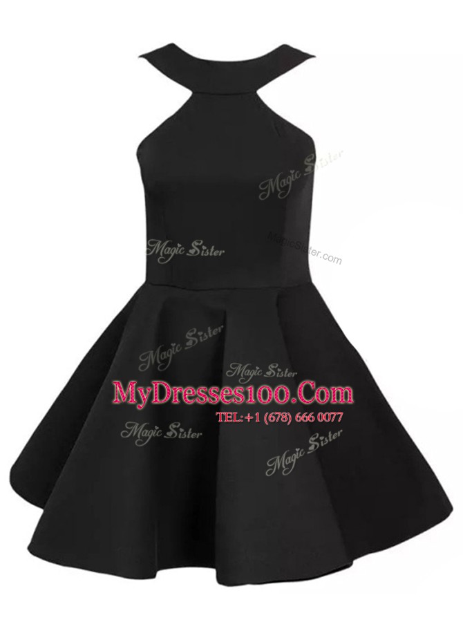 Suitable Halter Top Mini Length A-line Sleeveless Black Womens Evening Dresses Zipper