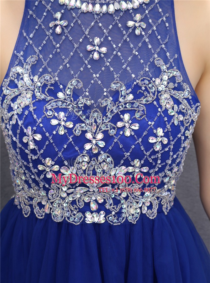 Royal Blue Evening Gowns Prom and For with Beading Scoop Sleeveless Zipper