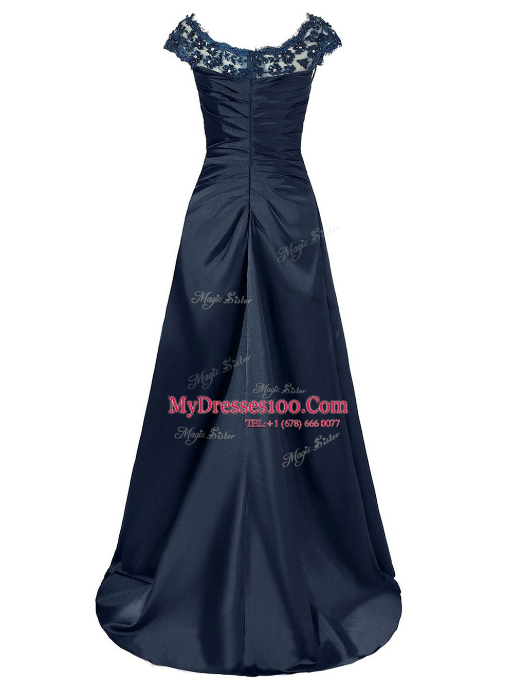 Exceptional Scoop Cap Sleeves Floor Length Beading and Appliques Zipper Mother Of The Bride Dress with Black