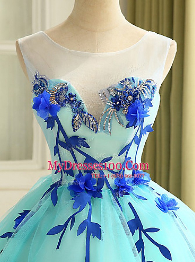 Fashionable Scoop Blue Zipper Homecoming Dress Beading and Appliques Sleeveless Mini Length
