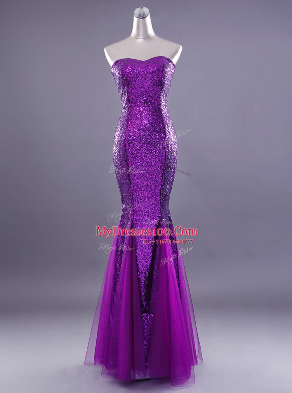 Fantastic Mermaid Red Sleeveless Sequins Floor Length Dress for Prom