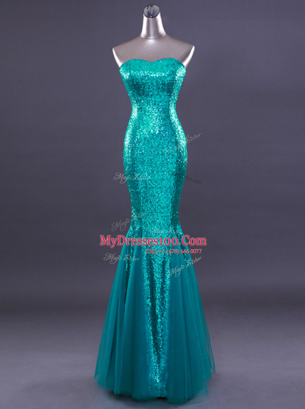 Fantastic Mermaid Red Sleeveless Sequins Floor Length Dress for Prom