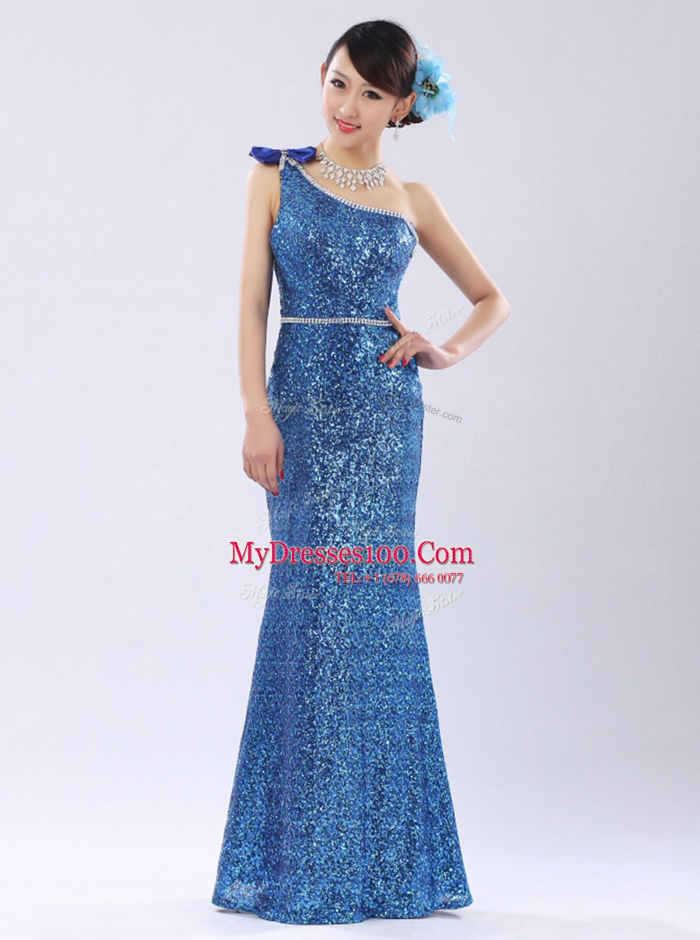 One Shoulder Champagne Sequined Zipper Prom Party Dress Sleeveless Floor Length Sequins