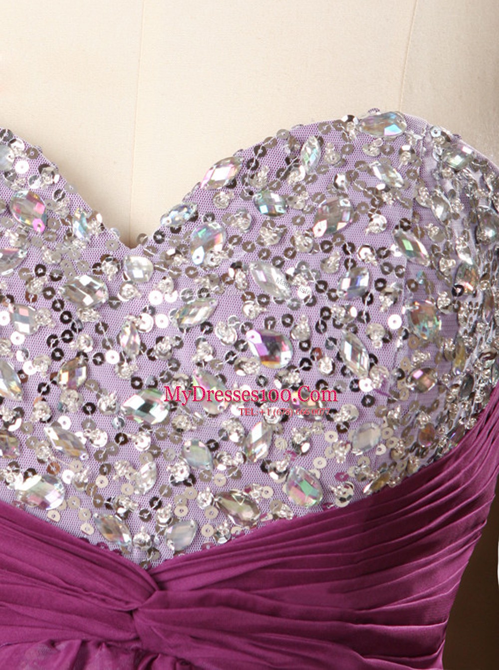 Extravagant Purple Chiffon Zipper Sweetheart Sleeveless Mini Length Sequins