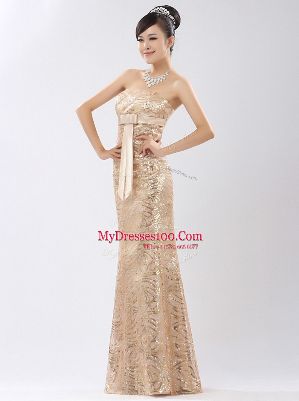 Champagne Strapless Neckline Appliques and Belt Prom Party Dress Sleeveless Zipper