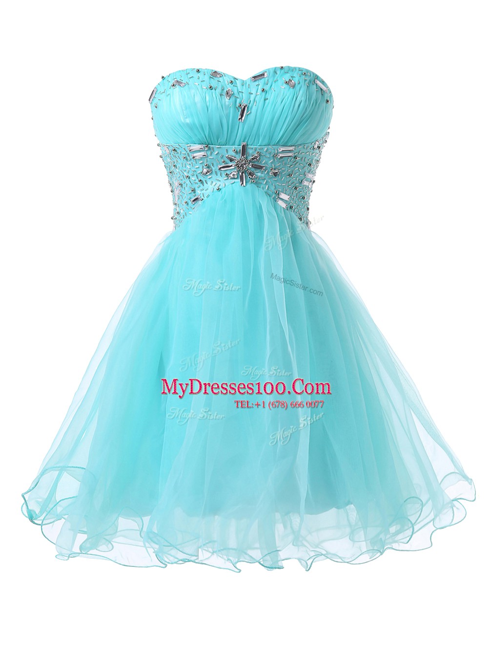 Trendy Sleeveless Knee Length Beading Lace Up Homecoming Dress with Blue