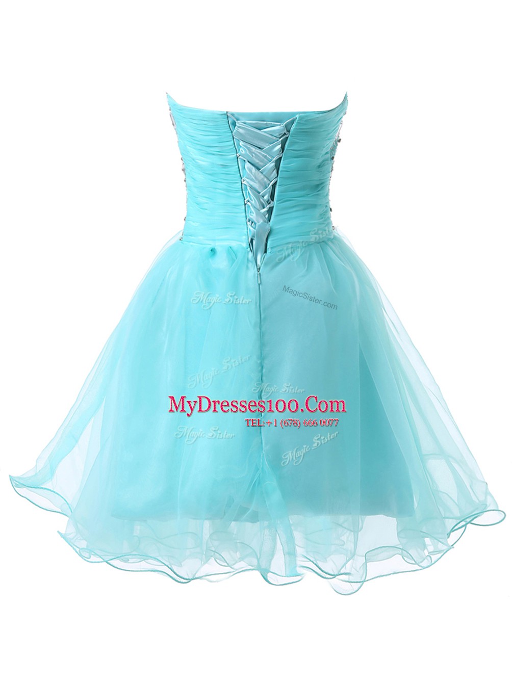 Trendy Sleeveless Knee Length Beading Lace Up Homecoming Dress with Blue