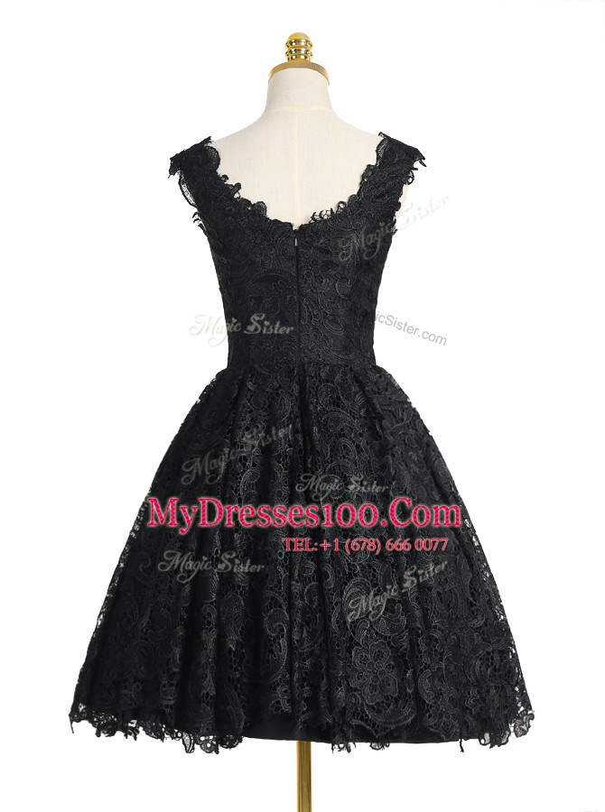 Lace Knee Length A-line Sleeveless Black Evening Outfits Zipper