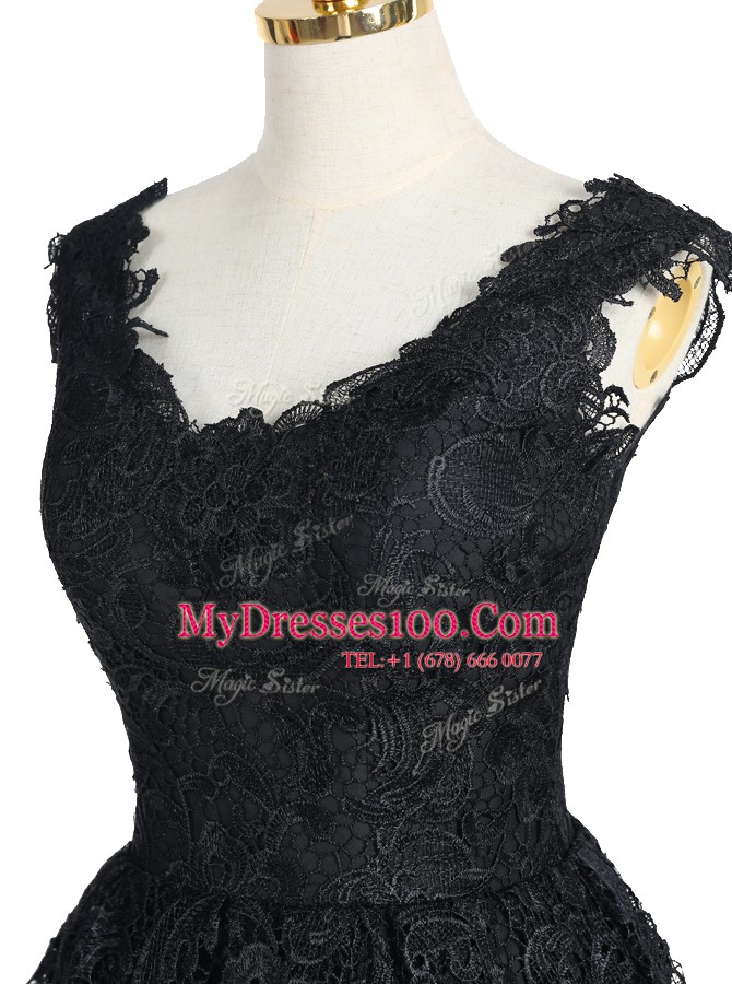 Lace Knee Length A-line Sleeveless Black Evening Outfits Zipper