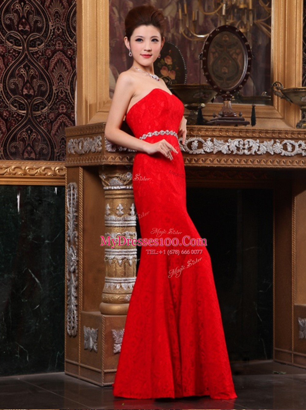 Mermaid Lace Sleeveless Floor Length Evening Wear and Beading