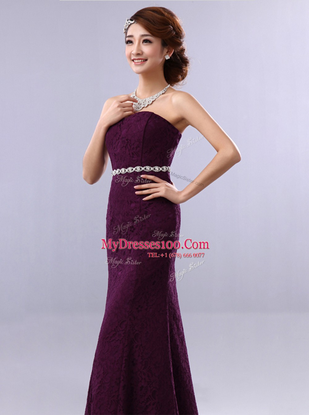 Mermaid Lace Sleeveless Floor Length Evening Wear and Beading