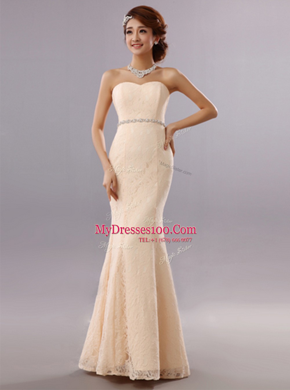 Mermaid Lace Sleeveless Floor Length Evening Wear and Beading