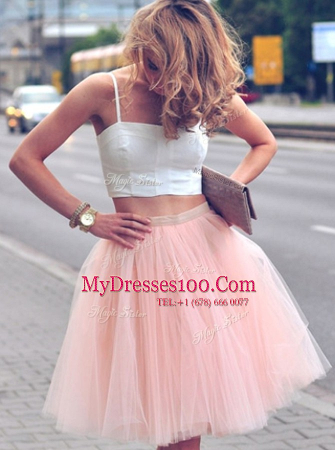 Deluxe Sleeveless Mini Length Ruffles Zipper Teens Party Dress with Pink And White