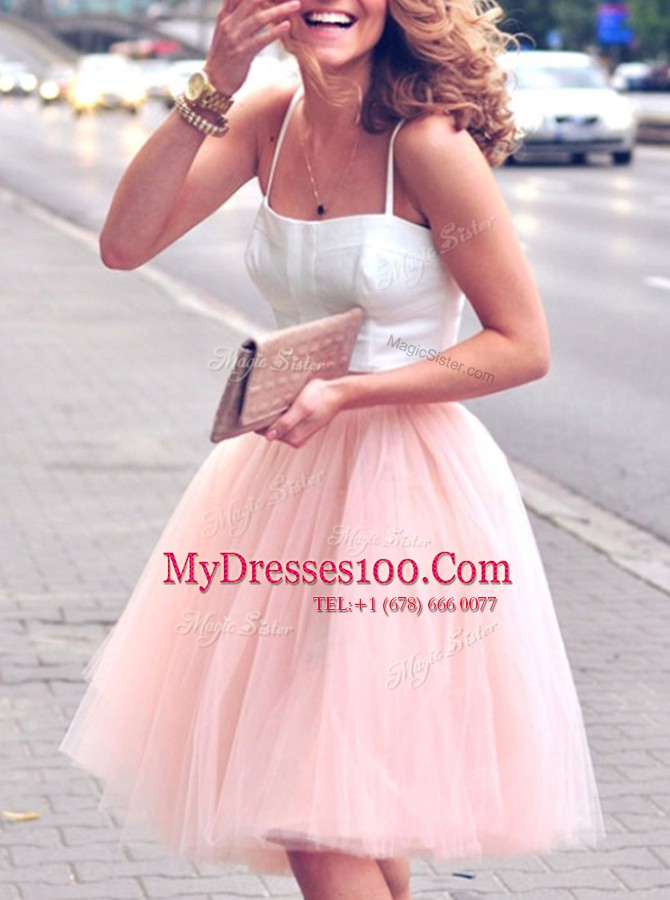 Deluxe Sleeveless Mini Length Ruffles Zipper Teens Party Dress with Pink And White