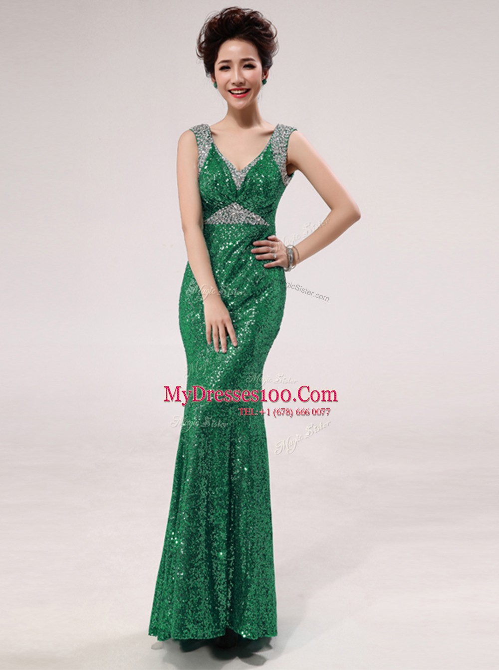 Noble Mermaid Floor Length Zipper Prom Evening Gown Fuchsia for Prom and Party with Sequins