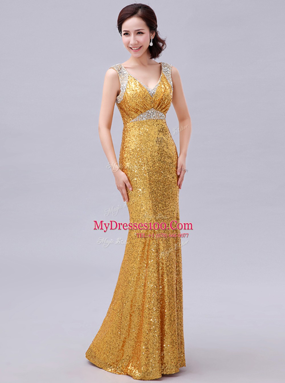 Noble Mermaid Floor Length Zipper Prom Evening Gown Fuchsia for Prom and Party with Sequins