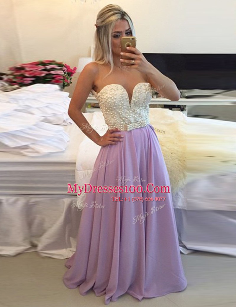 Decent Scoop Lavender Clasp Handle Prom Gown Ruching Sleeveless Floor Length