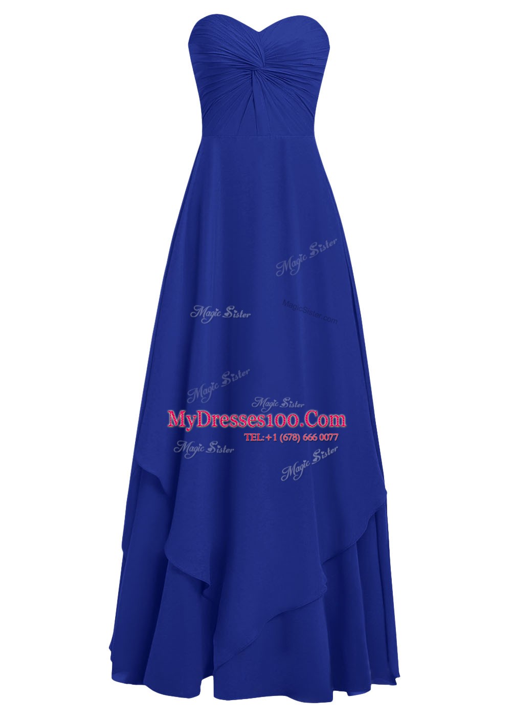 Best Selling Royal Blue Chiffon Zipper Sweetheart Sleeveless Floor Length Dress for Prom Ruffles