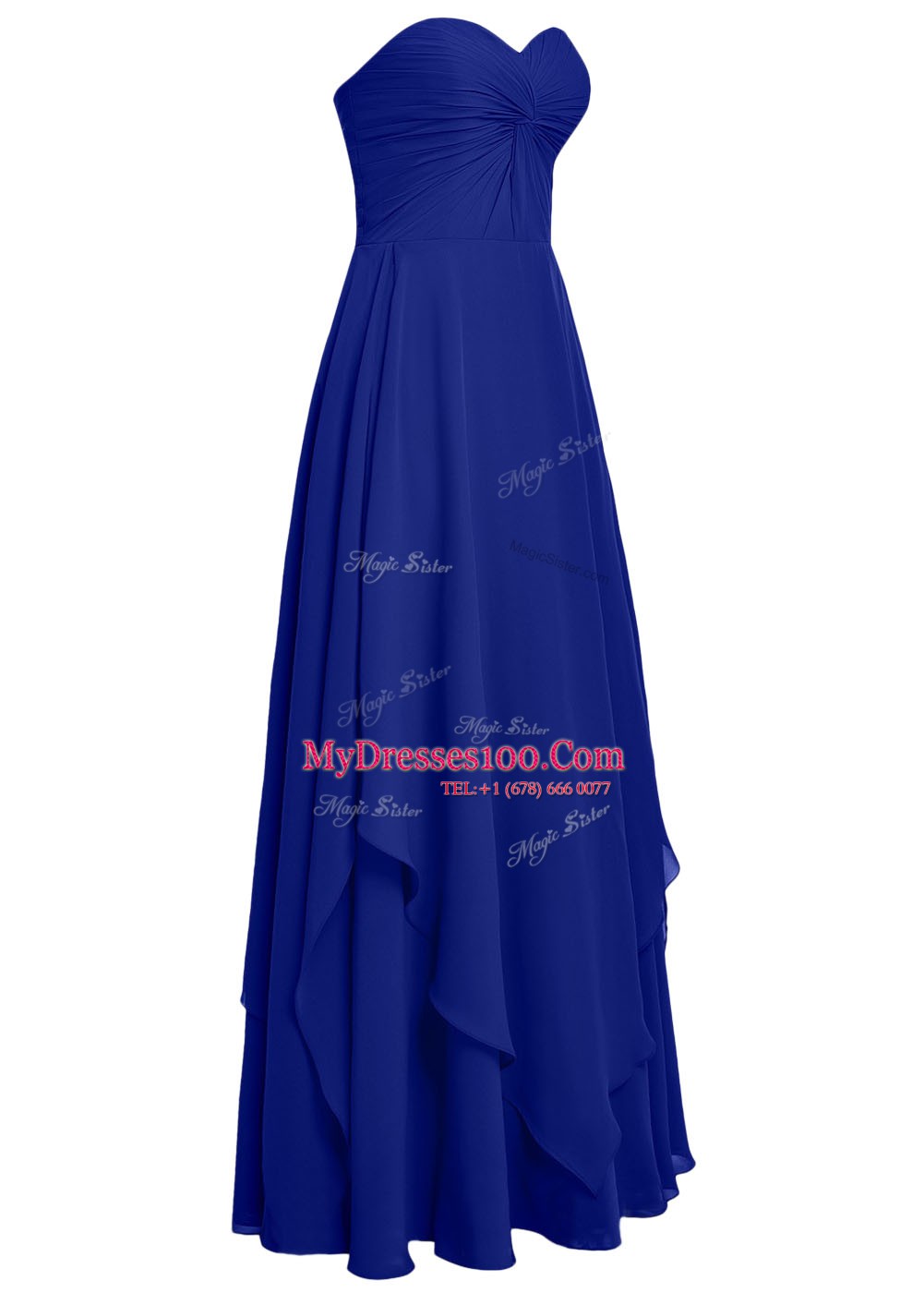 Best Selling Royal Blue Chiffon Zipper Sweetheart Sleeveless Floor Length Dress for Prom Ruffles
