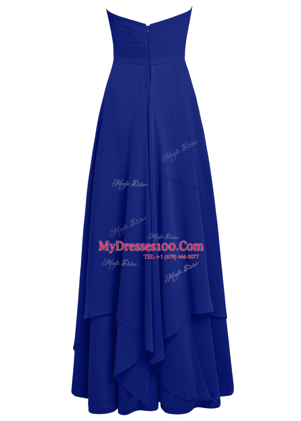 Best Selling Royal Blue Chiffon Zipper Sweetheart Sleeveless Floor Length Dress for Prom Ruffles
