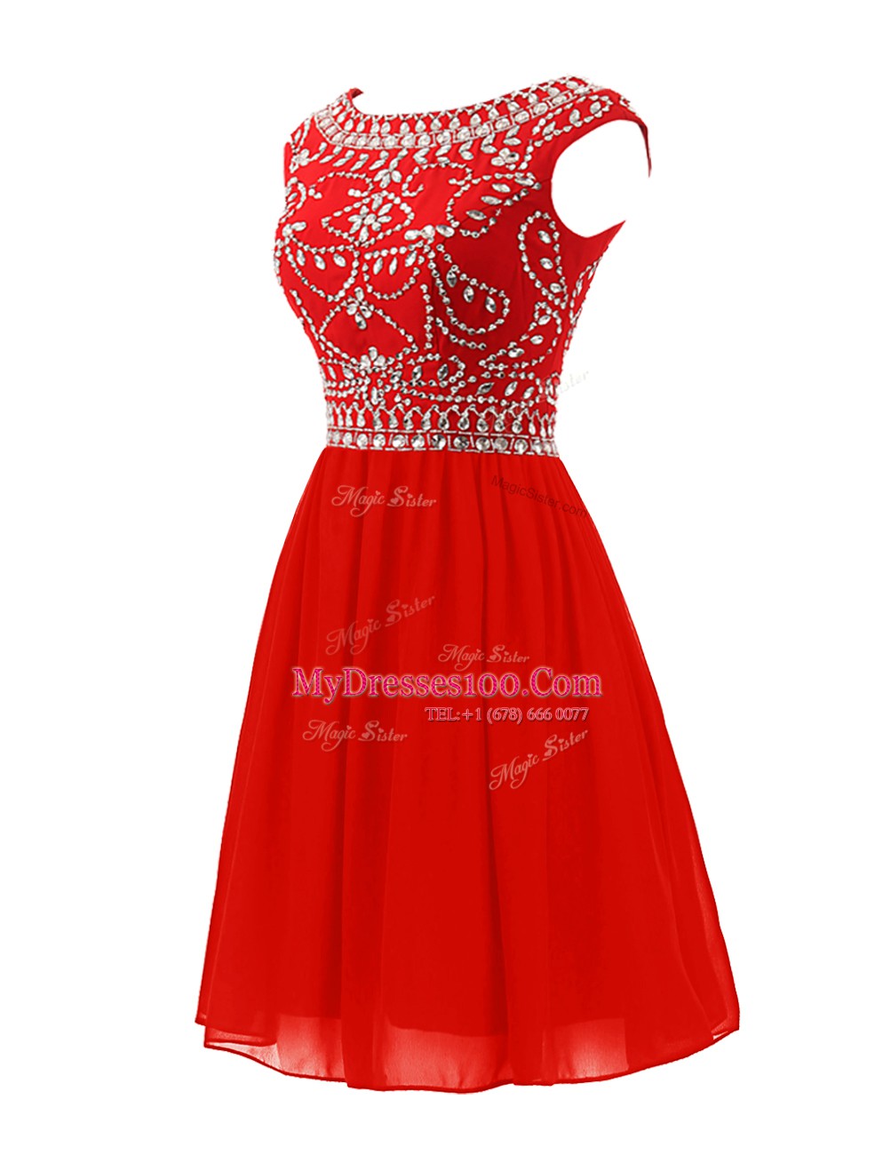 Hot Sale Scoop Mini Length A-line Sleeveless Red Zipper