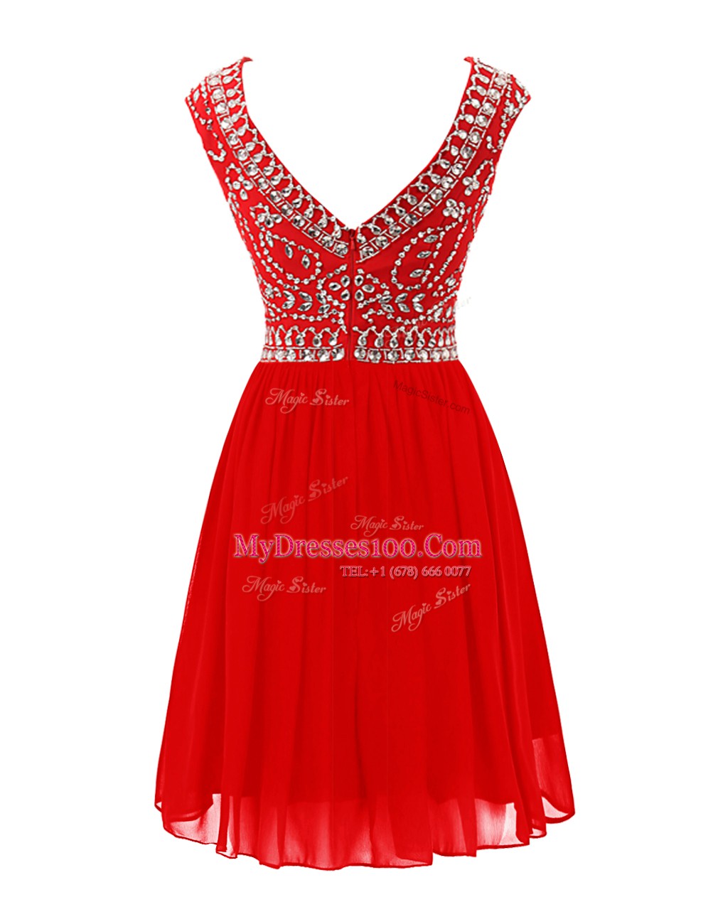 Hot Sale Scoop Mini Length A-line Sleeveless Red Zipper