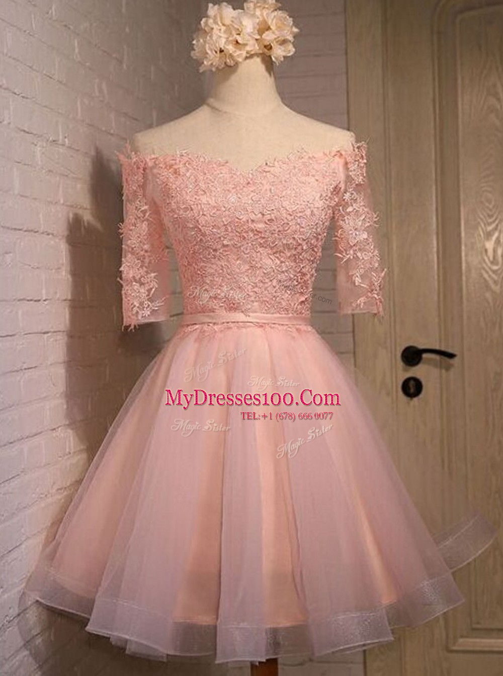 Off The Shoulder Short Sleeves Organza Party Dress for Toddlers Appliques Lace Up