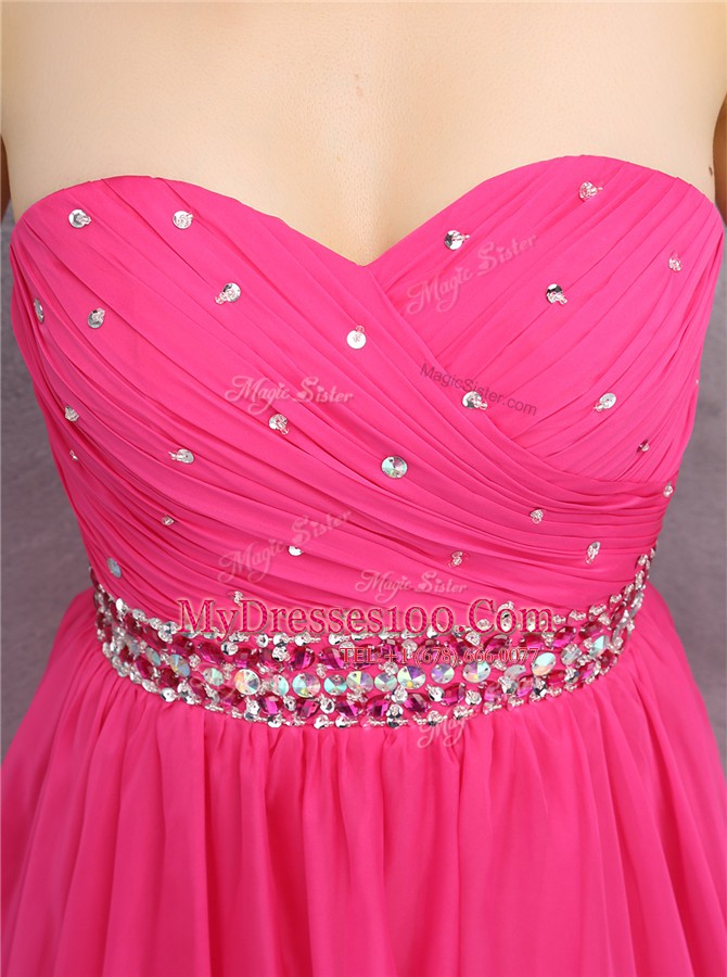 Super Hot Pink Zipper Sweetheart Beading Prom Dresses Chiffon Sleeveless