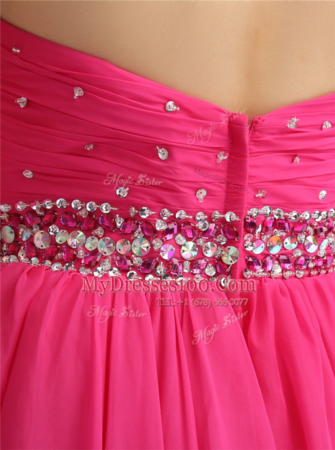 Super Hot Pink Zipper Sweetheart Beading Prom Dresses Chiffon Sleeveless