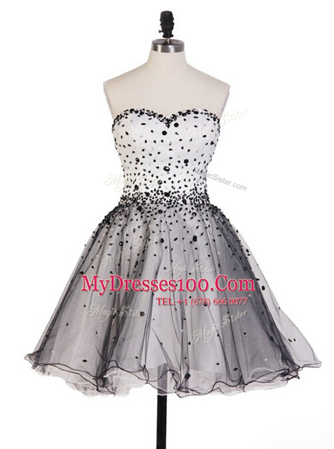 Beading Cocktail Dress Grey Lace Up Sleeveless Knee Length