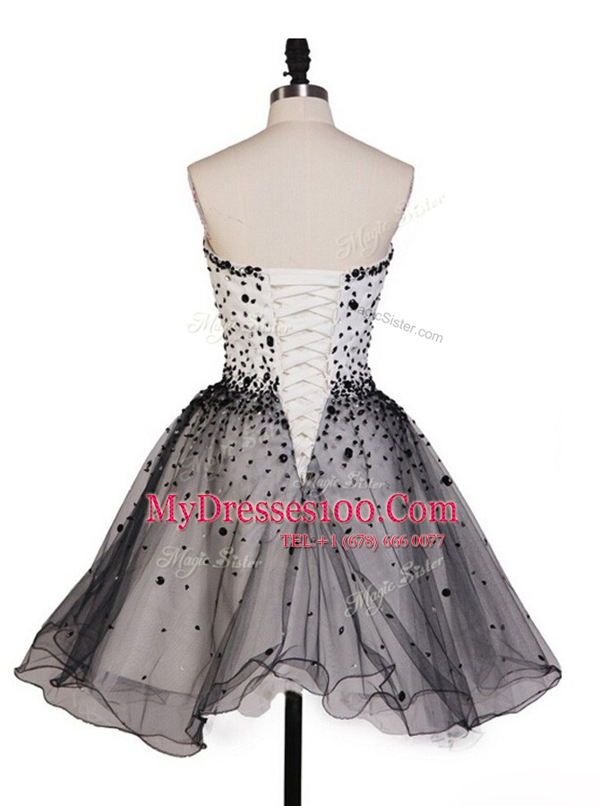 Beading Cocktail Dress Grey Lace Up Sleeveless Knee Length