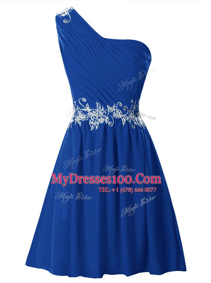 Custom Design Royal Blue Prom Evening Gown Party and For with Appliques and Ruffles One Shoulder Sleeveless Zipper