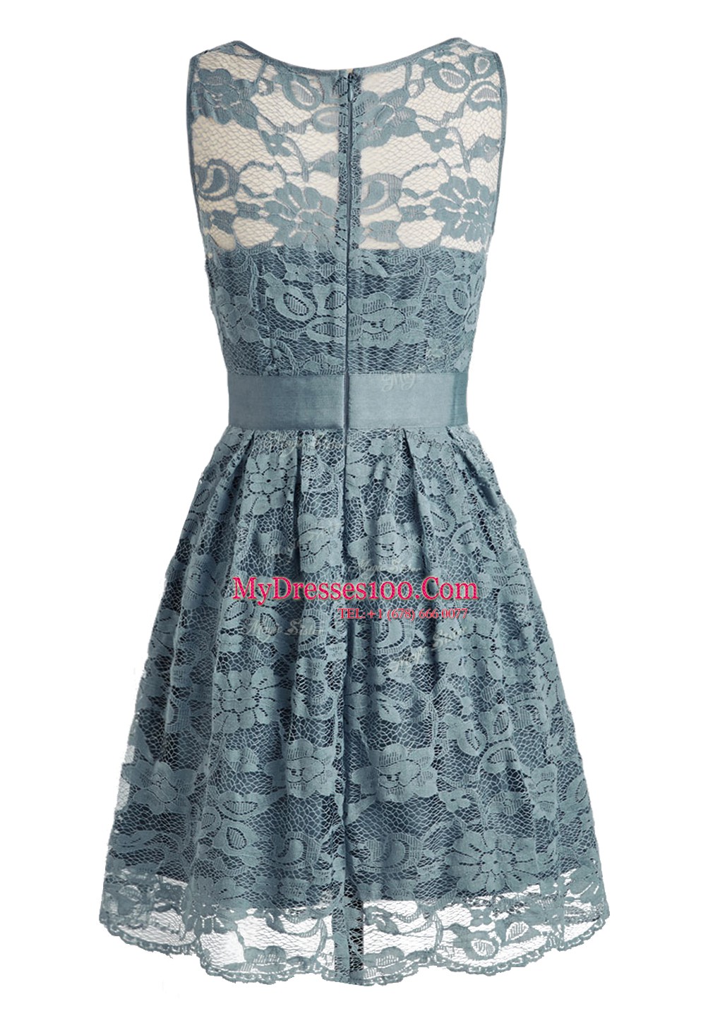 Suitable Light Blue Evening Gowns Party and Wedding Party and For with Lace Scoop Sleeveless Zipper