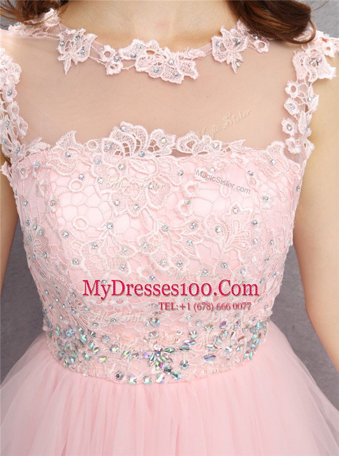 Elegant Scoop Sleeveless Beading and Appliques Zipper Evening Party Dresses