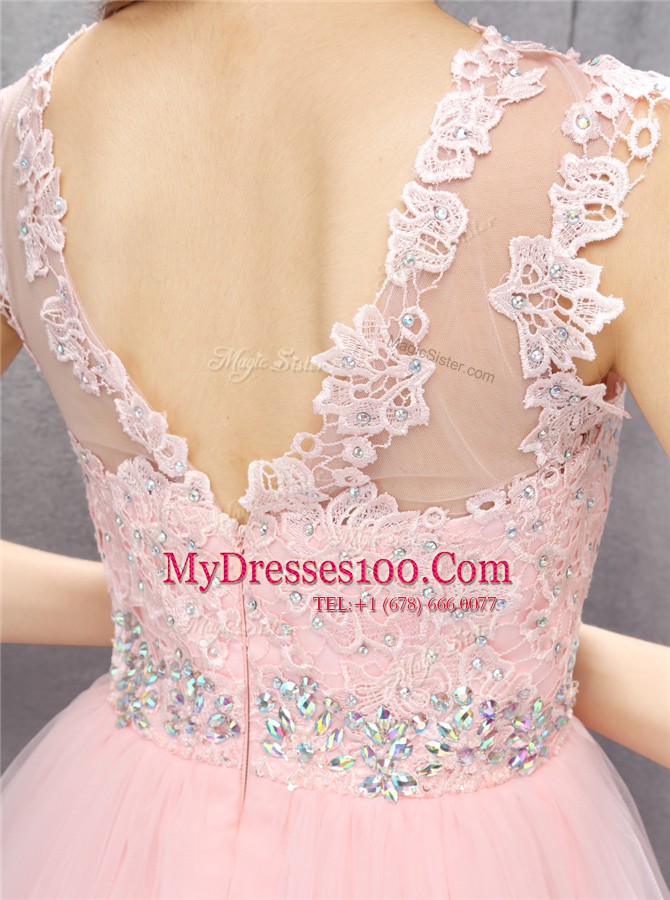 Elegant Scoop Sleeveless Beading and Appliques Zipper Evening Party Dresses