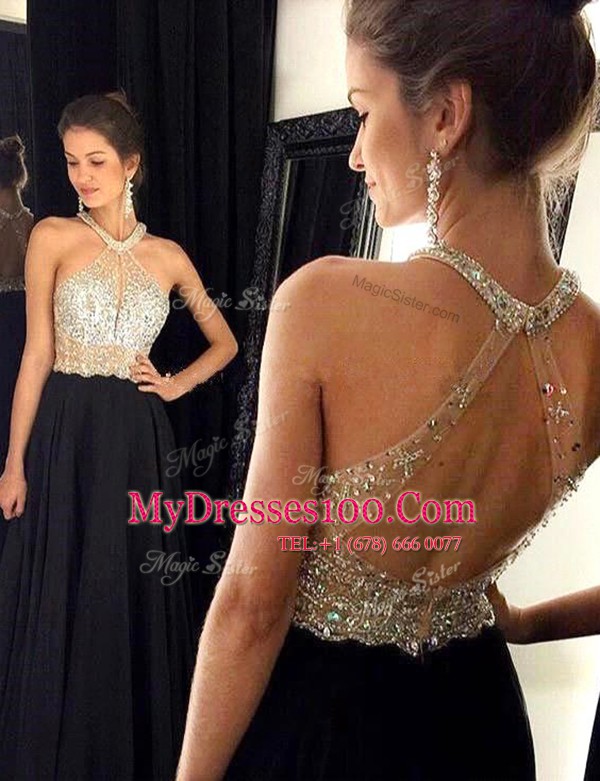 Beautiful Black Zipper Scoop Beading Going Out Dresses Chiffon Sleeveless