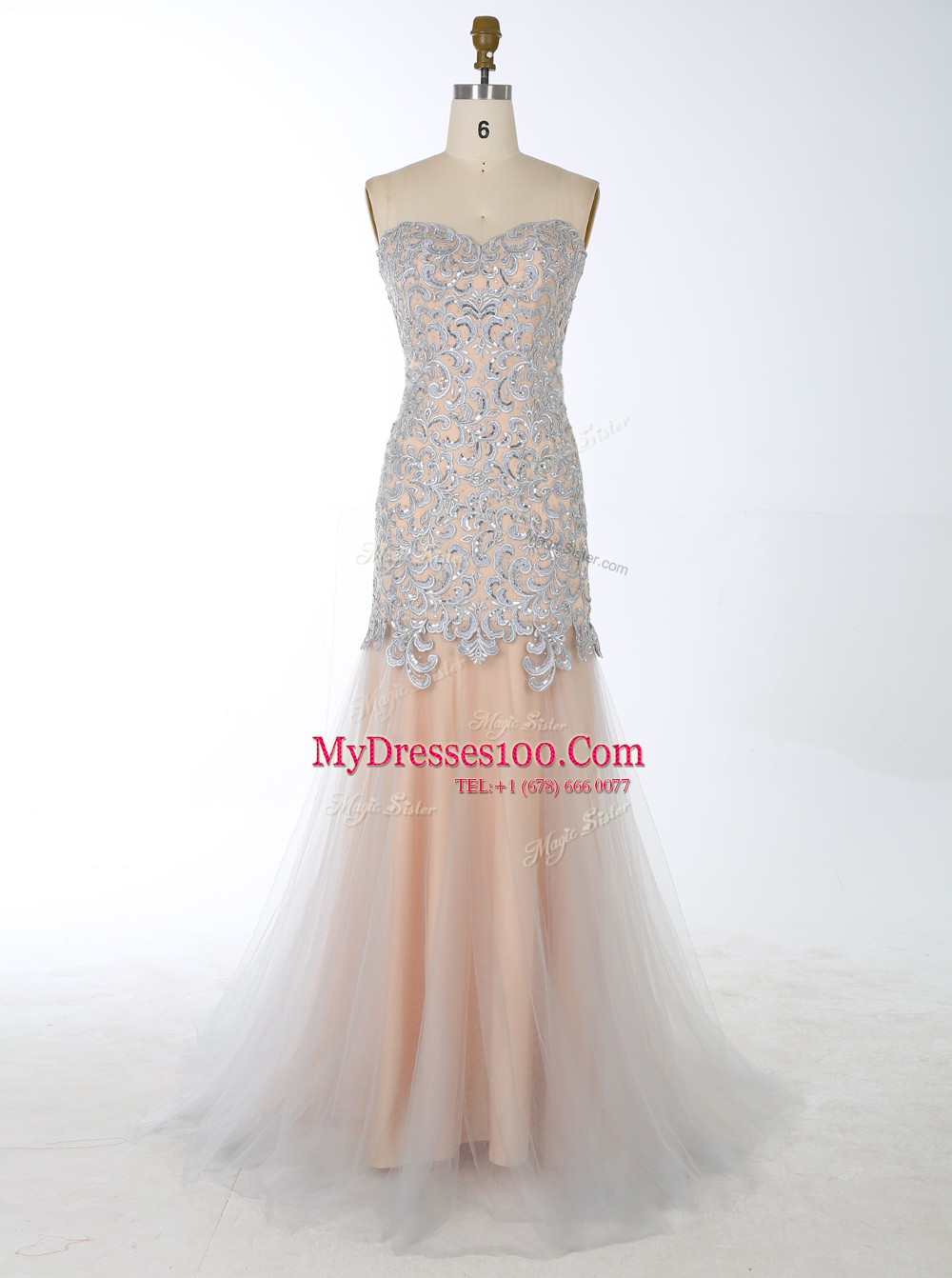 Hot Sale Mermaid With Train Zipper Homecoming Dress Champagne for Prom and Party with Beading Brush Train