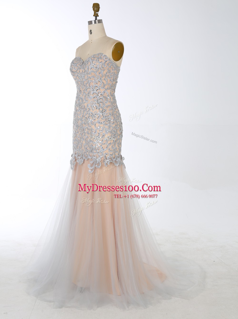 Hot Sale Mermaid With Train Zipper Homecoming Dress Champagne for Prom and Party with Beading Brush Train