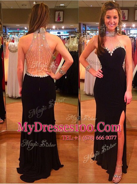 Mermaid Sleeveless Chiffon Sweep Train Backless in Green with Beading