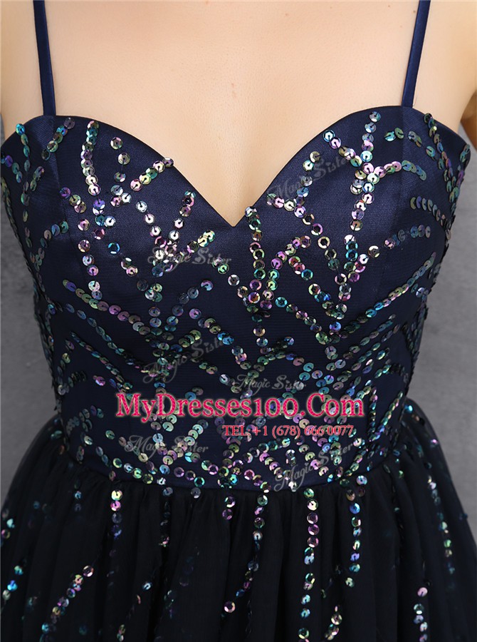 Black A-line Sequins Cocktail Dresses Lace Up Tulle Sleeveless Mini Length