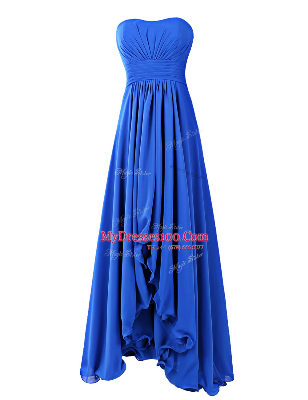 Strapless Sleeveless Floor Length Ruffles Royal Blue Chiffon
